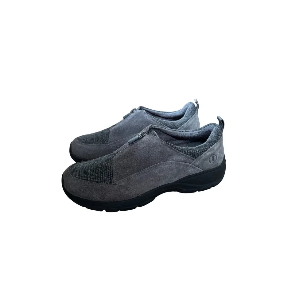 Lands End Womens Grey Suede Front Zip Slip On Walking Shoes 519241 Size 10B